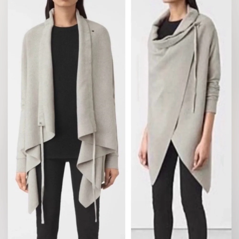 All Saints Ivy Drape Cardigan Jacket | Oatmeal Gray | SZ S